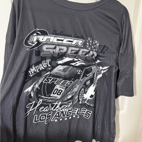 2/$15 SHEIN Curve Racer Speed Graphic Tee in Gray 3XL - Picture 2 of 5